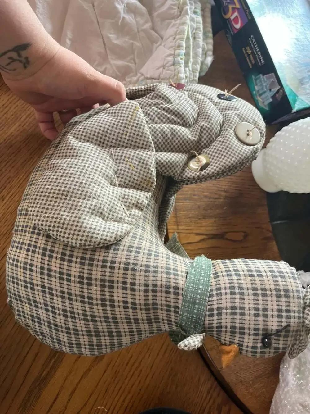Handmade Farmhouse Fabric Chicken Weighted Doorstop with Button Accents